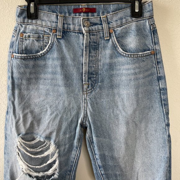 7 for All Mankind 100% Cotton High-Waisted Distressed Crop - Picture 3 of 6